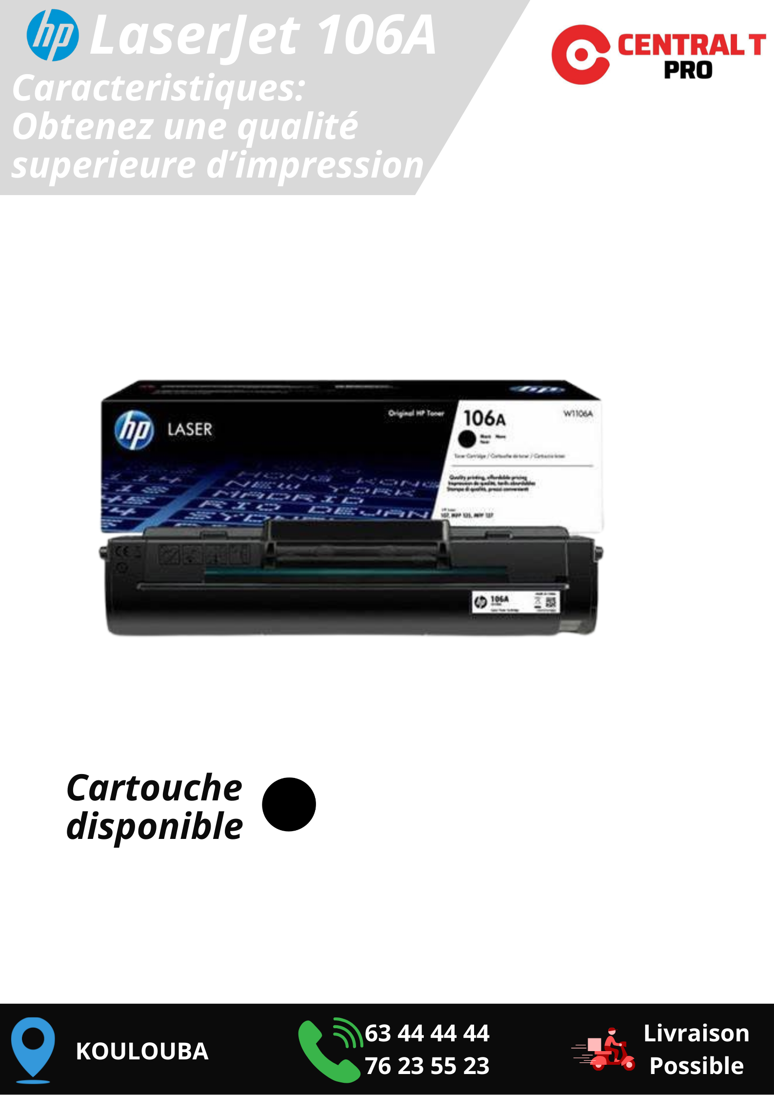 Toner HP 106A (W1106A) noir - Central T Pro