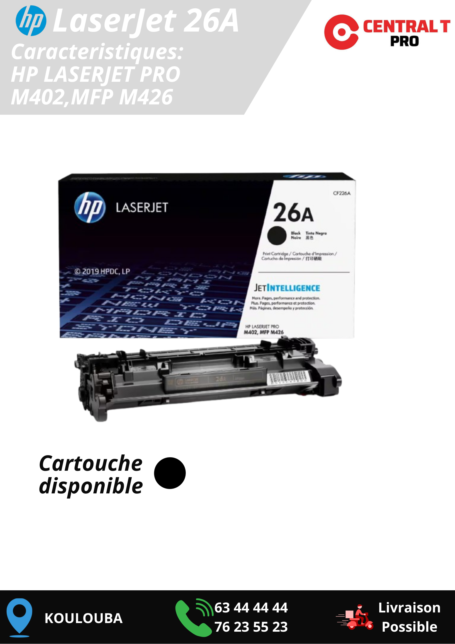 Toner HP 26A (CF226A) noir  - Central T Pro